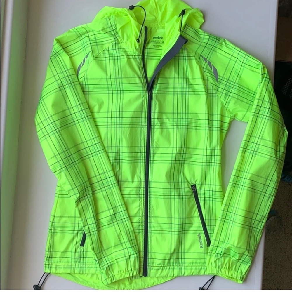 Reebok Women's Jacket with Reflectors Yellow with Plaid Design
